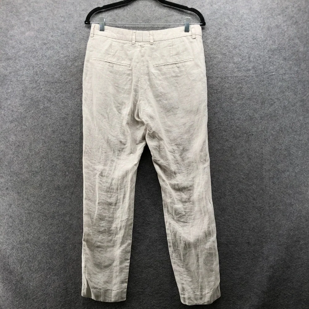 H&M Slim Fit Linen Trousers Mens 32R Beige Flat Front Casual Summer Beach Pants